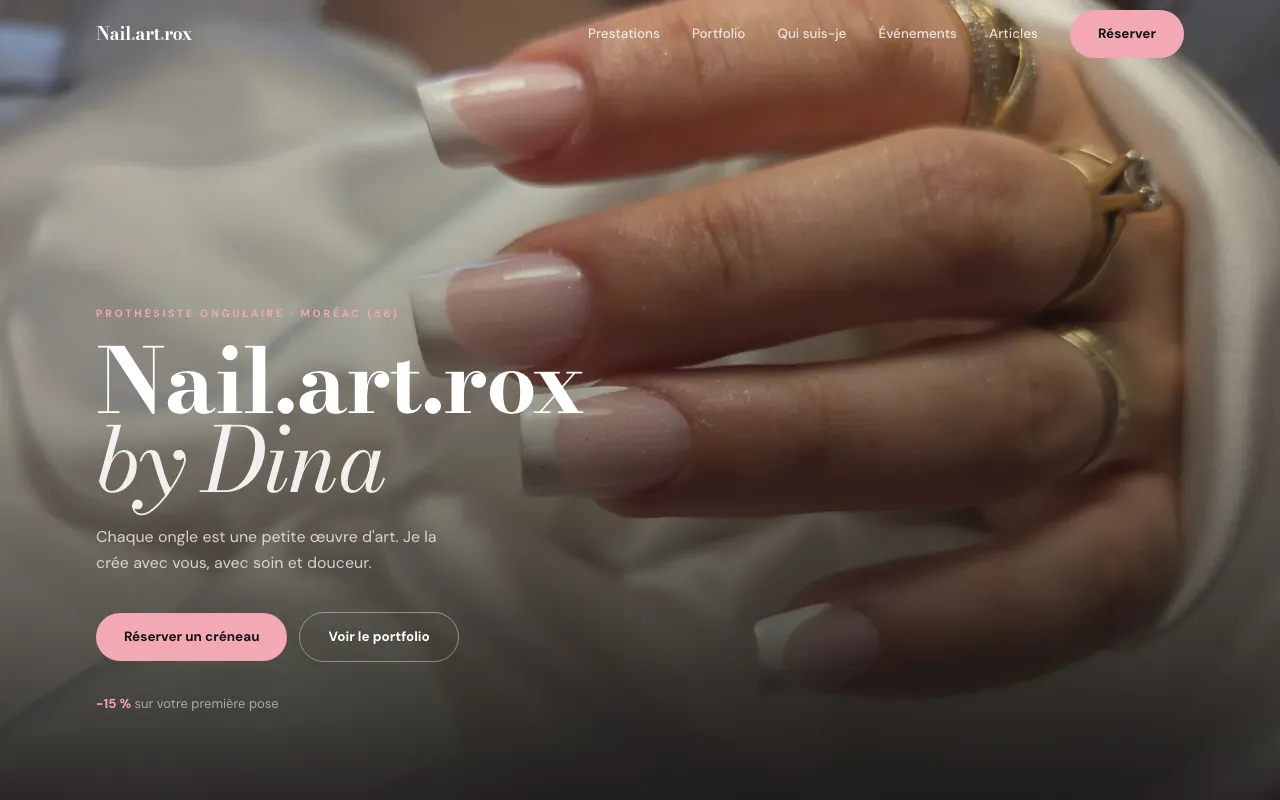 Page d’accueil du site de Nail.art.rox by Dina, Prothésiste ongulaire