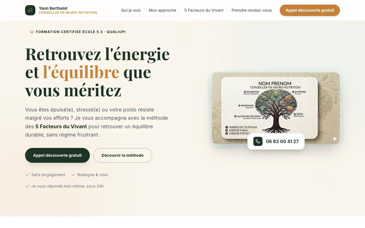 Page d’accueil du site de Yann Berthelot, Conseiller en neuro-nutrition